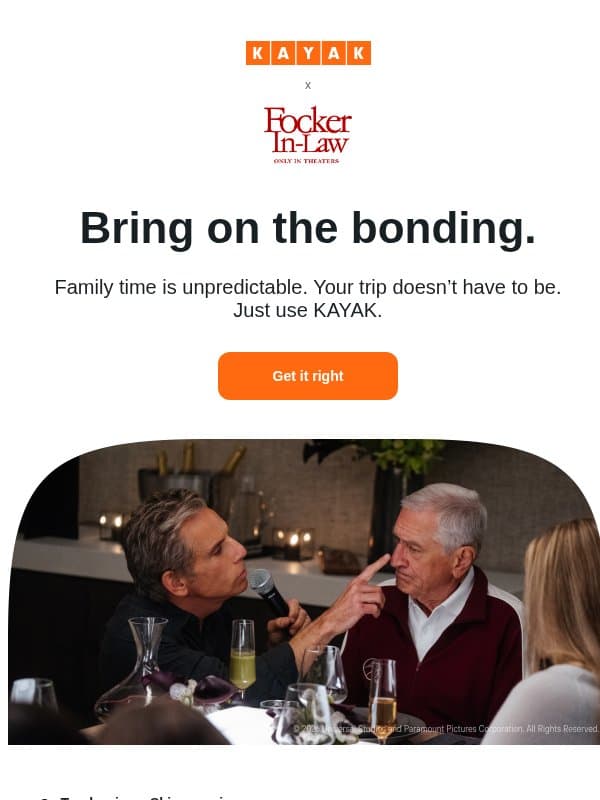 Meeting the in-laws? Let us handle the trip. email from Kayak
