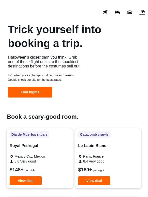Fly into spooky season. ๐ email from Kayak