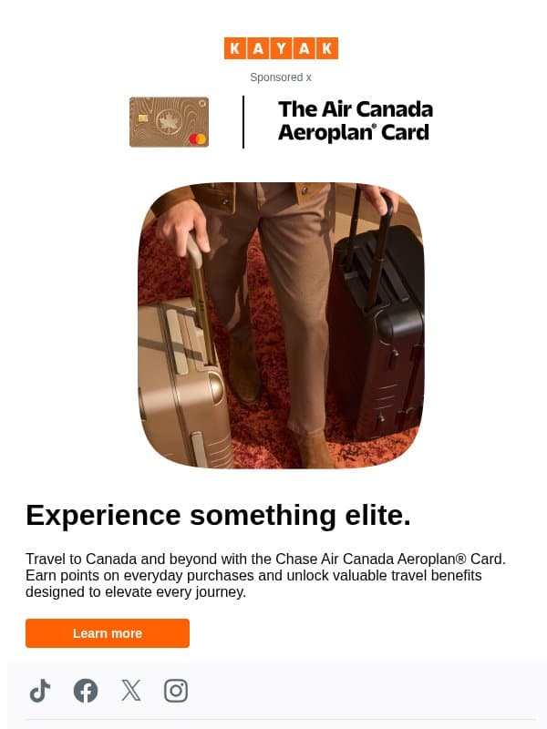 Unlock elite travel benefits. email from Kayak
