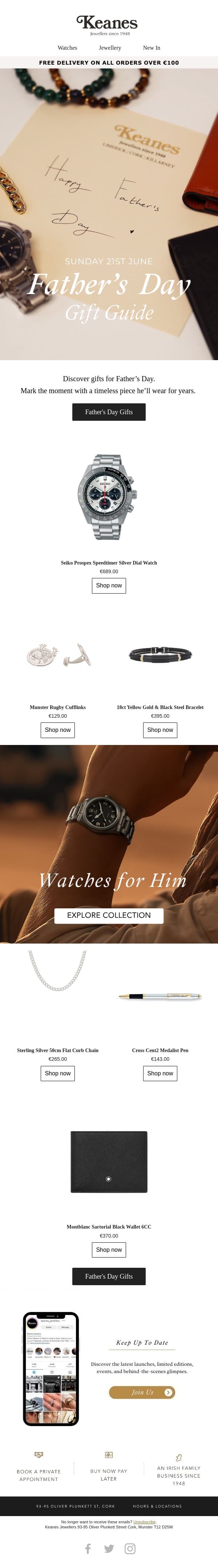 Make His Father’s Day email from Keanes Jewellers screenshot