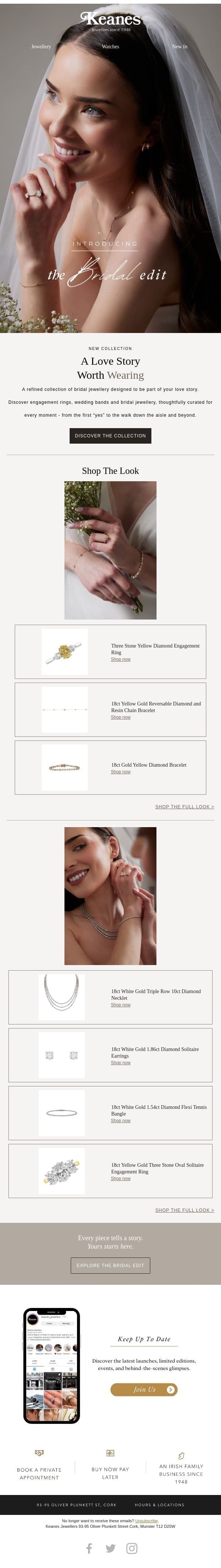 Introducing The Bridal Edit email from Keanes Jewellers screenshot