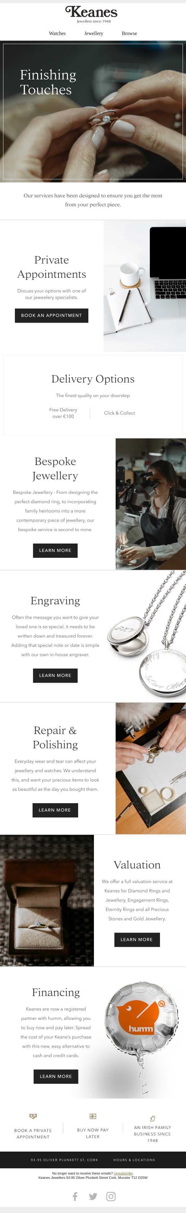 The Finishing Touches at Keanes email from Keanes Jewellers screenshot