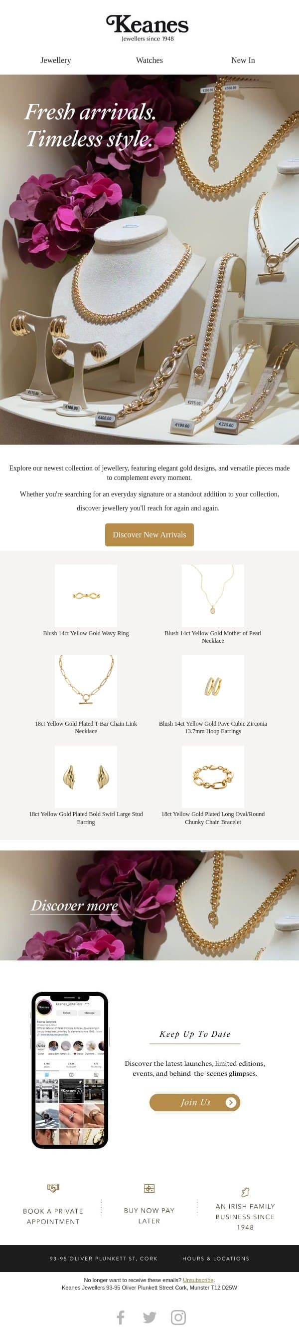 Your New Favourite Piece Has Arrived✨ email from Keanes Jewellers screenshot