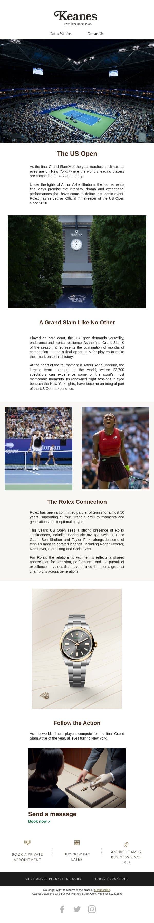 Rolex: US Open email from Keanes Jewellers screenshot