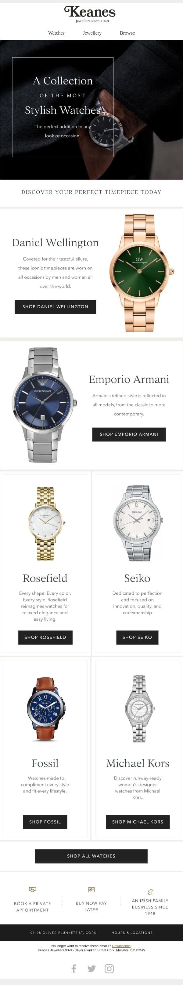 Find The Perfect Timepiece at Keanes Jewellers email from Keanes Jewellers screenshot