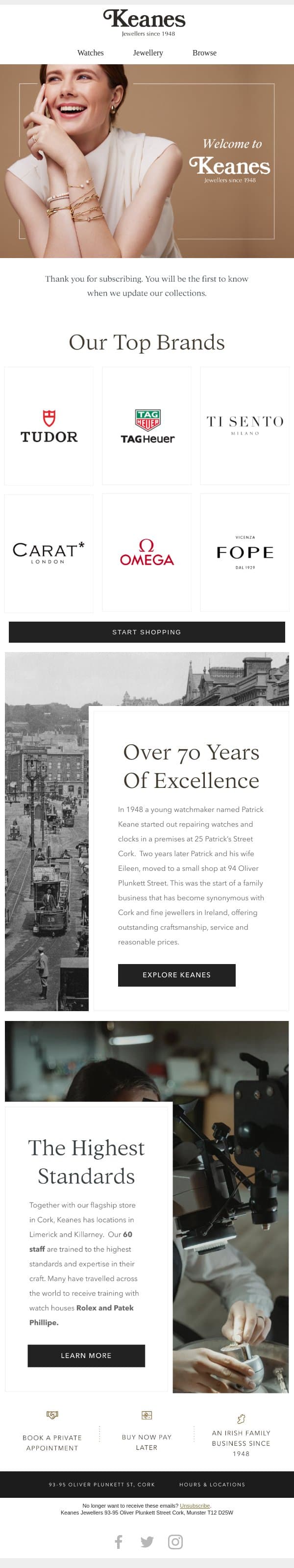 Welcome to Keanes Jewellers email from Keanes Jewellers screenshot