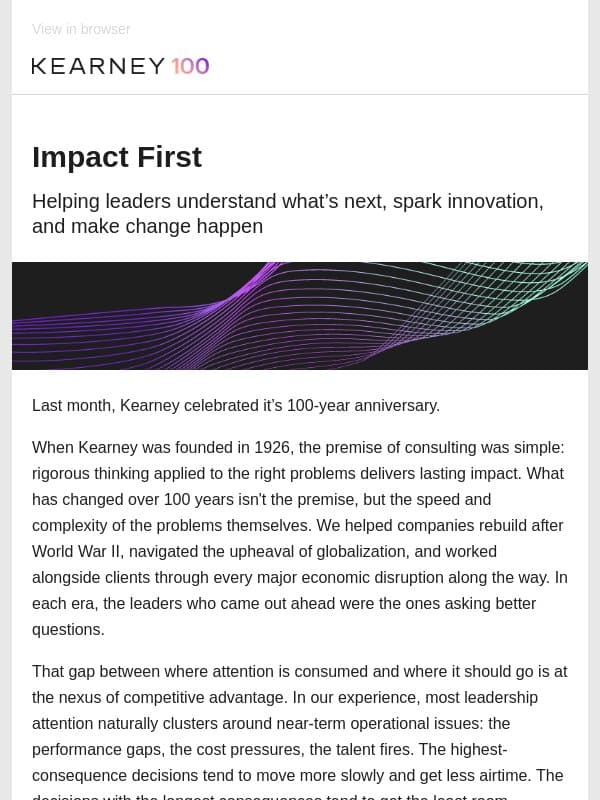 Kearney at 100: Celebrating a century of impact email from Kearney