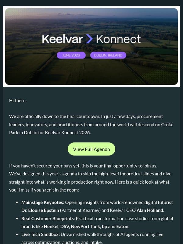 Last call for Dublin 🇮🇪 email from Keelvar