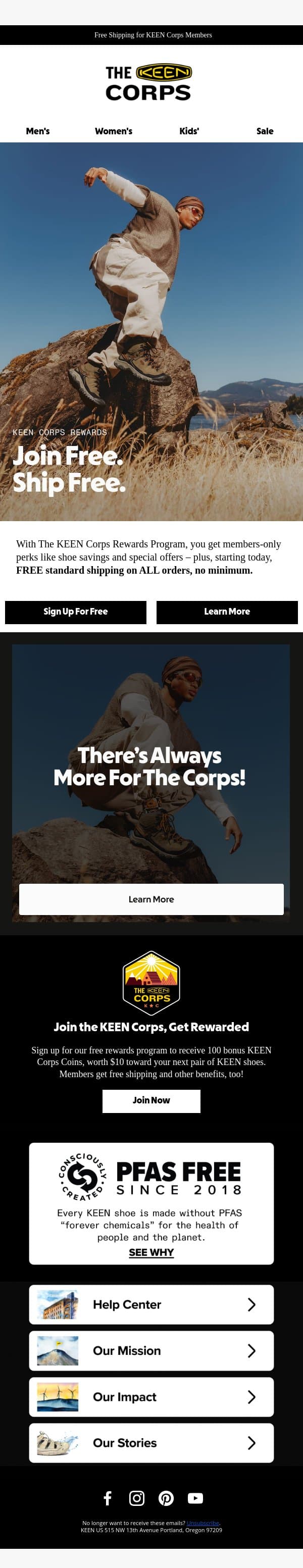 NEW! Free Shipping for KEEN Corps Members email from Keen Footwear screenshot