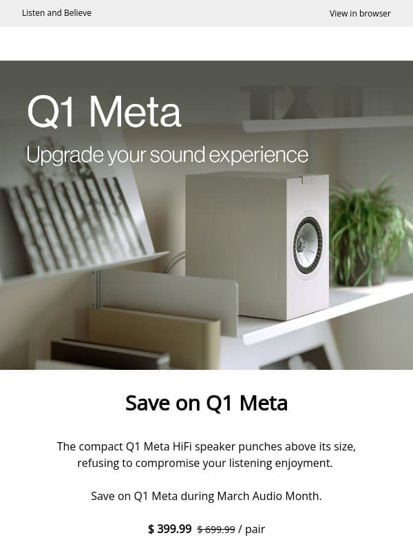 Uncompromising Detail. Compact Form. email from KEF