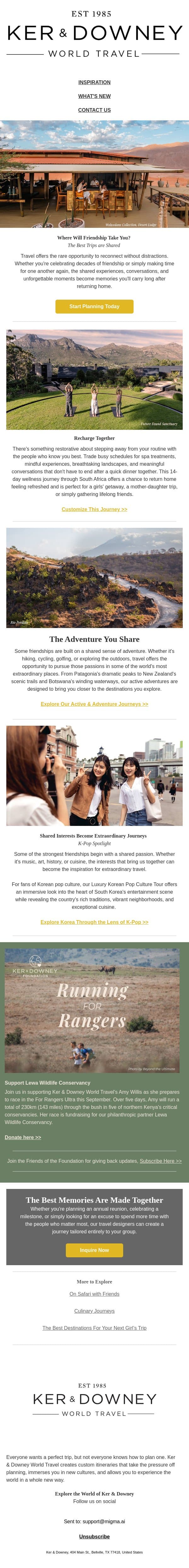 Where Will Friendship Take You? email from Ker & Downey screenshot