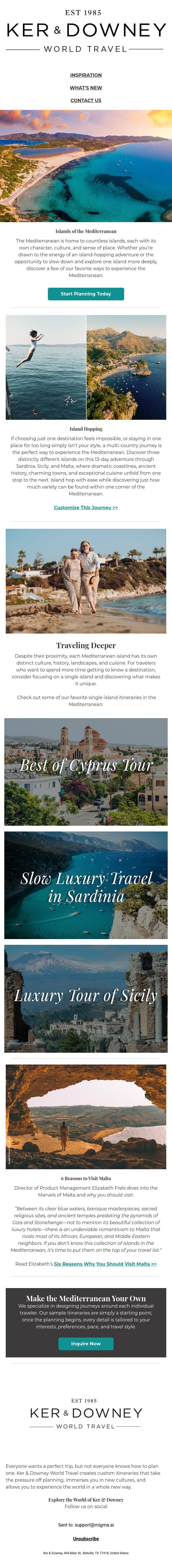 Islands of the Mediterranean email from Ker & Downey screenshot