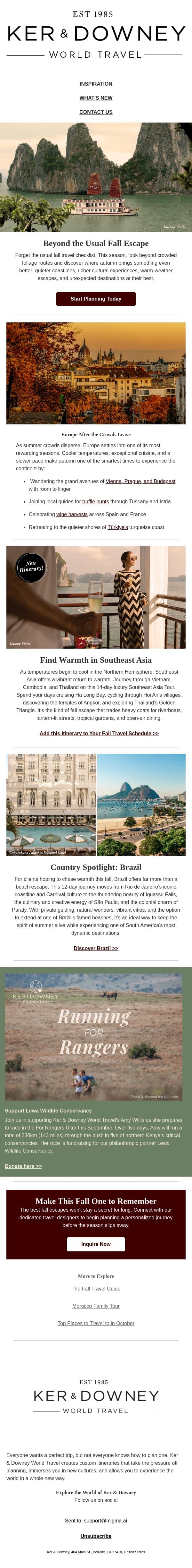 Beyond the Usual Fall Escape email from Ker & Downey screenshot