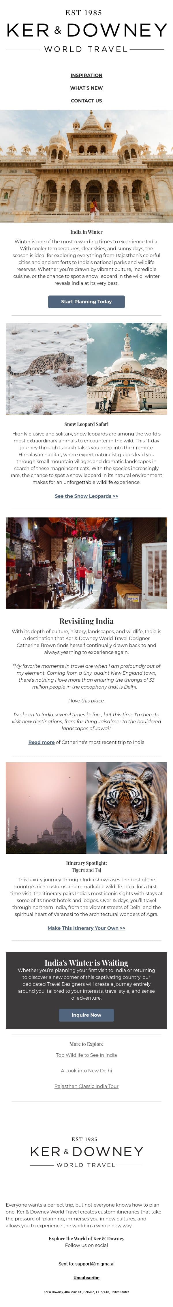 India in Winter email from Ker & Downey screenshot