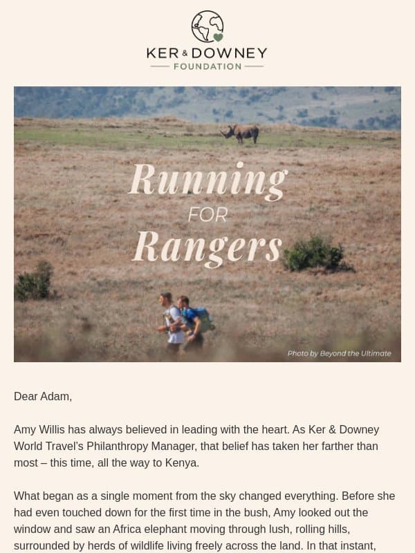 Running 143 miles for Rangers in Kenya email from Ker & Downey