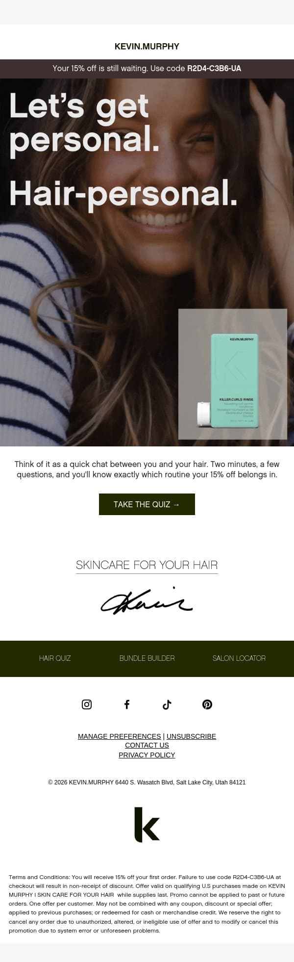 Not sure where to start? Your hair is. email from Kevin Murphy screenshot
