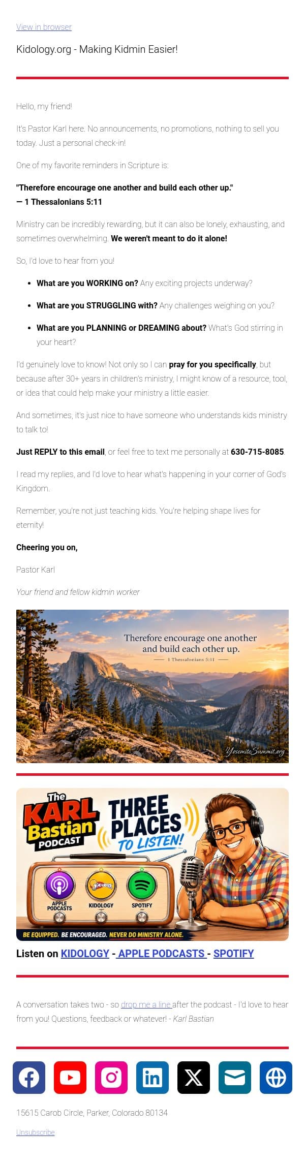 Coach Karl here - Just Checking In — How Are YOU Doing? email from Kidology screenshot