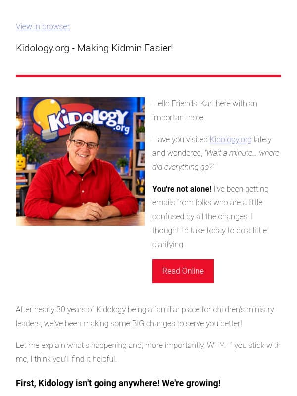 Kidology Is Changing! Let Me Explain... from Pastor Karl and Kidology.org email from Kidology