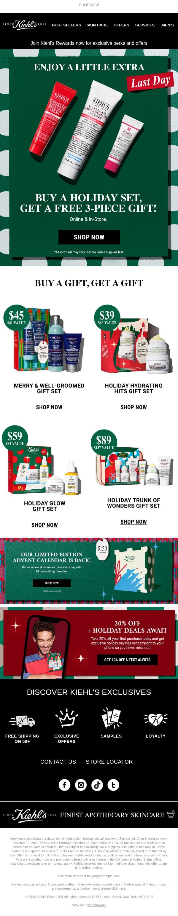 LAST CHANCE | FREE Gift with Your Holiday Set email from Kiehl's screenshot