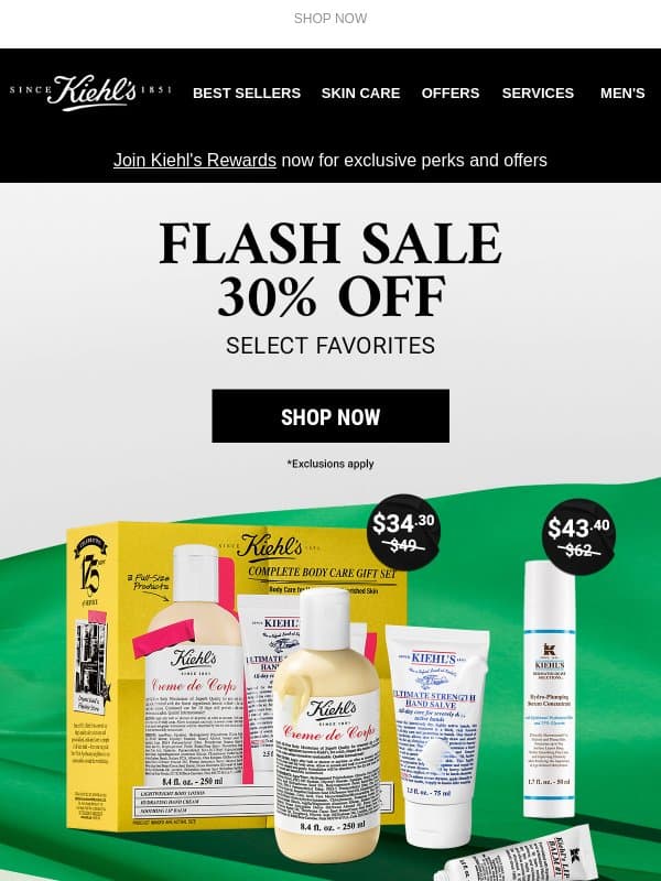 ⚡ FLASH SALE: 30% Off Select Favorites ⚡ email from Kiehl's