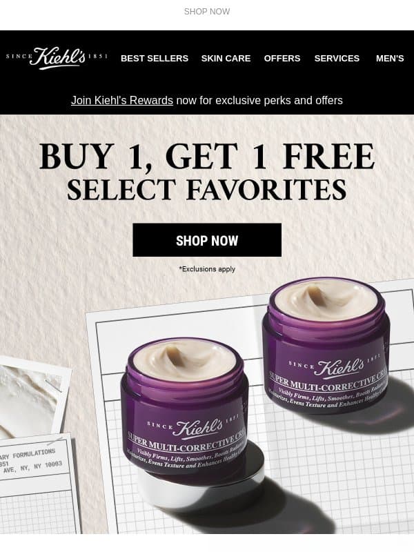 Buy 1, Get 1 Free ENDS TONIGHT! email from Kiehl's