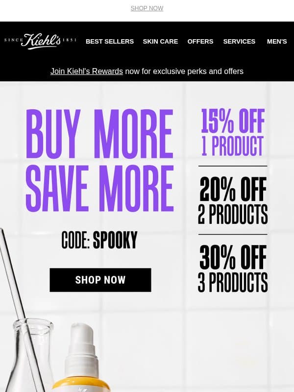 Spooky Savings 🕷️ Up to 30% OFF! email from Kiehl's