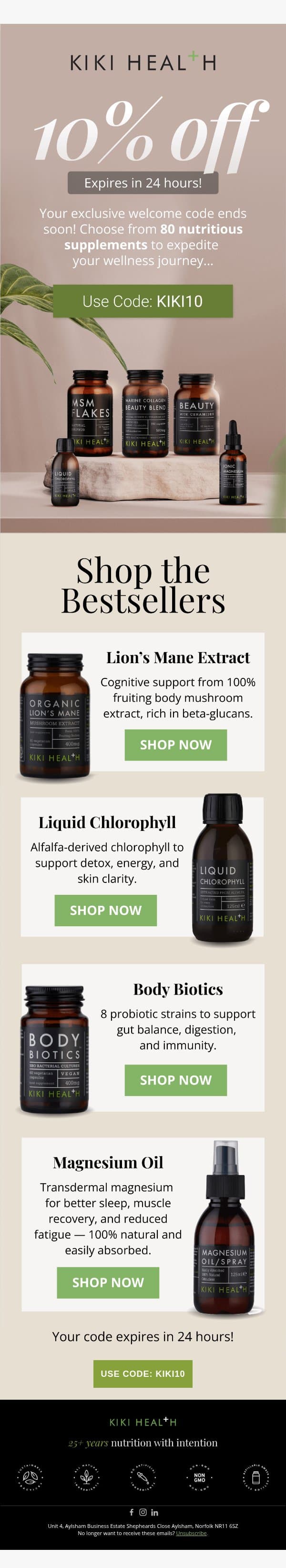 Your 10% off is expiring! email from KIKI Health screenshot