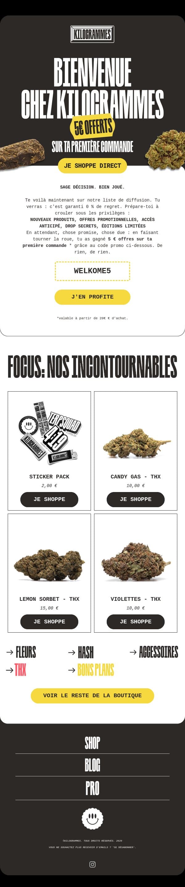 Bienvenue au Klub ! email from Kilogrammes screenshot