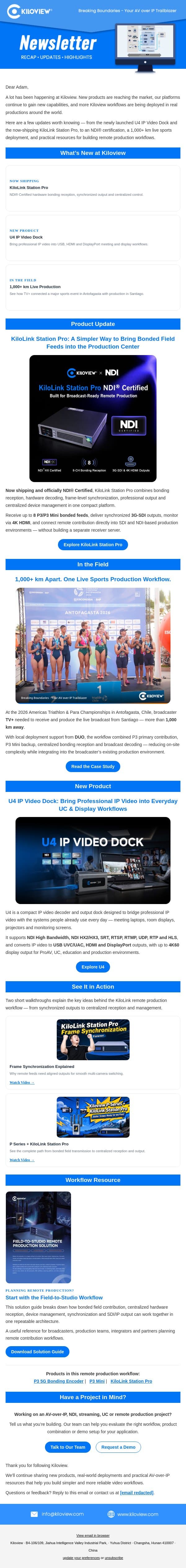 Kiloview July Update: Now Shipping, NDI® Certified & Built for Remote Workflows email from Kiloview screenshot