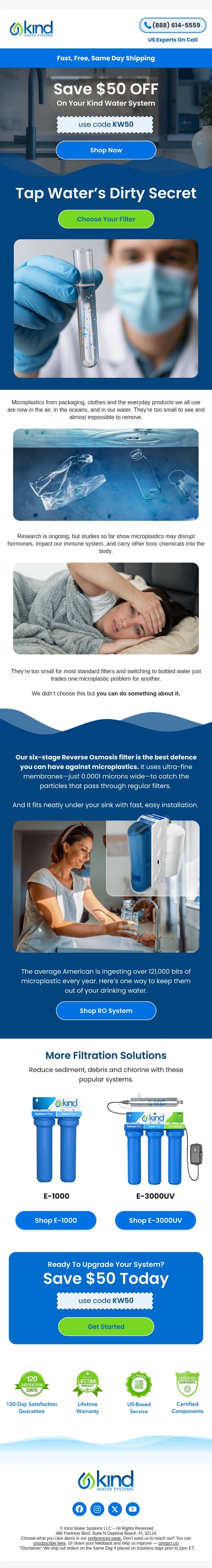 Worried about microplastics in your water? Save $50 on cleaner water email from Kind Water Systems screenshot