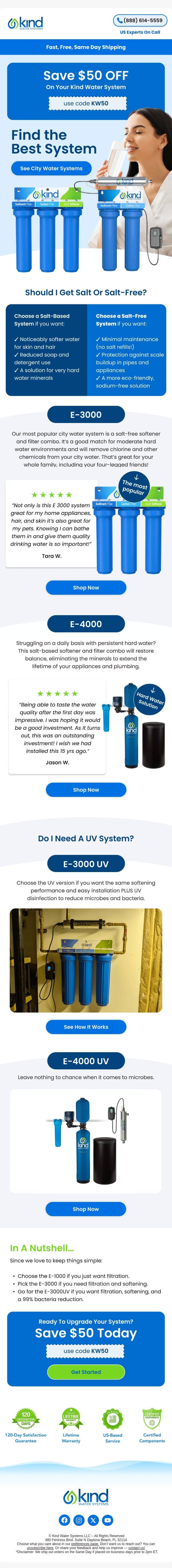 Which city water system is right for your home? email from Kind Water Systems screenshot