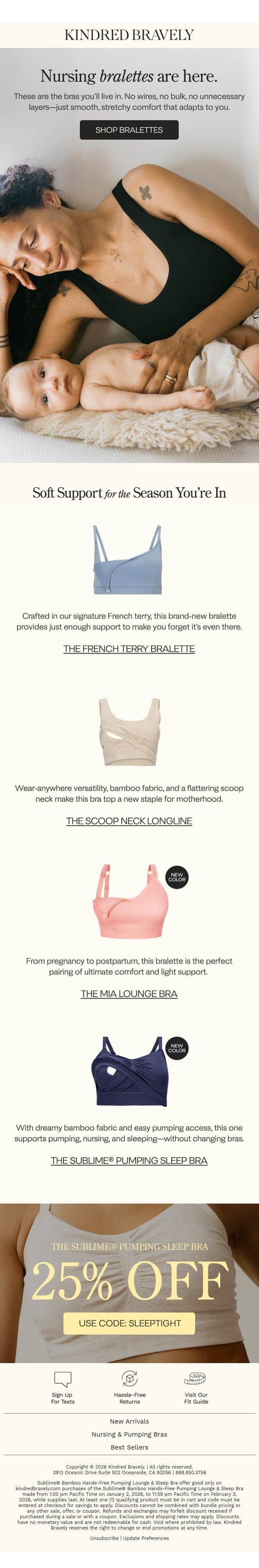 NEW! Nursing Bralettes Are Here! email from Kindred Bravely screenshot
