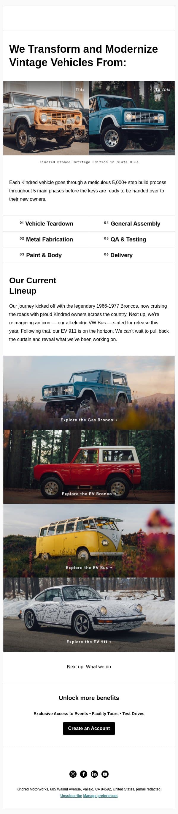 Which Kindred Model Would You Drive? email from Kindred Motorworks screenshot
