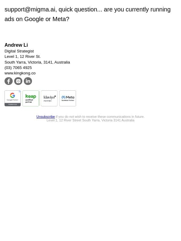 ads email from King Kong screenshot
