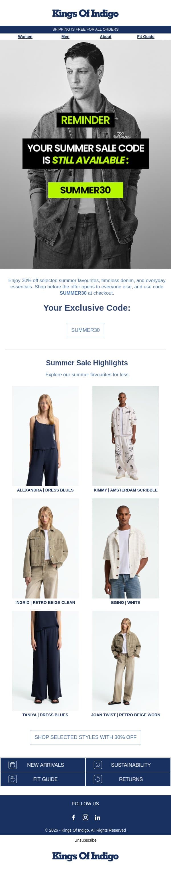Have You Used Your Exclusive Summer Discount Yet? ποΈ email from Kings of Indigo screenshot