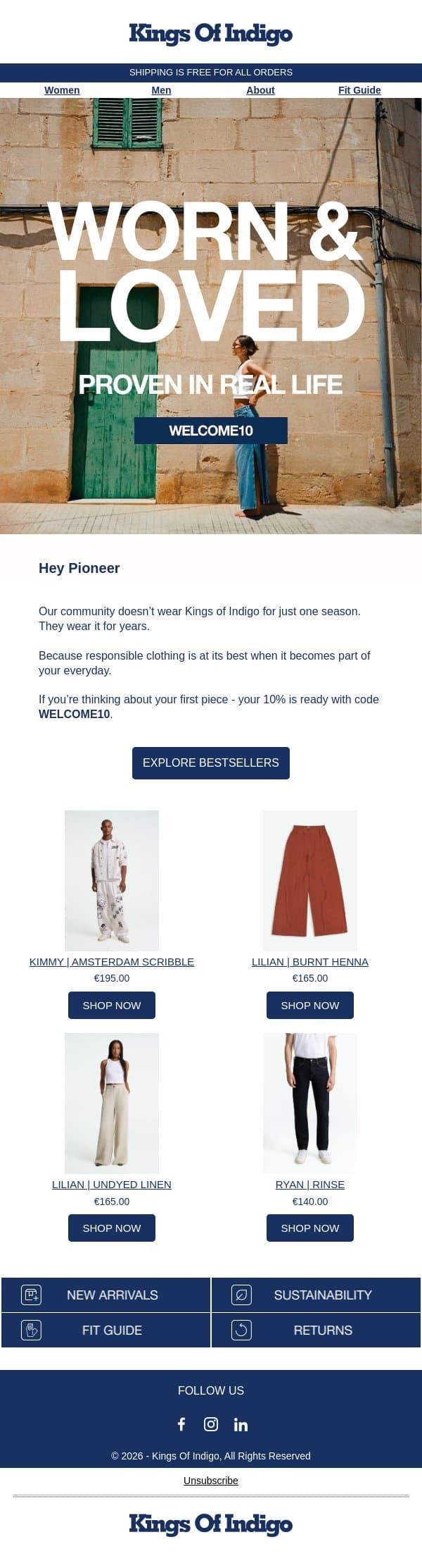 Worn. Loved. Kept. ♻️ email from Kings of Indigo screenshot
