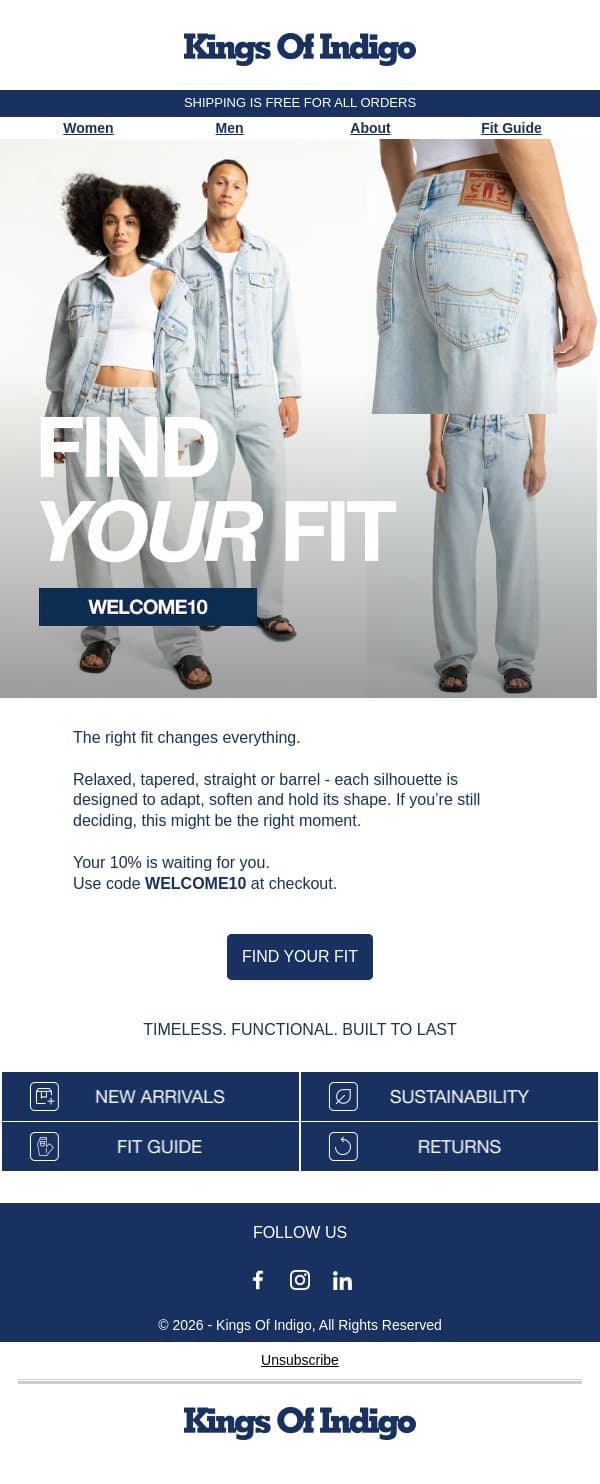 Find the fit you’ll keep email from Kings of Indigo screenshot