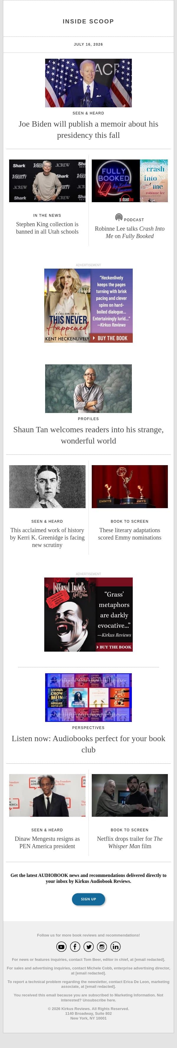 Joe Biden will publish a memoir about his presidency this fall email from Kirkus Reviews screenshot