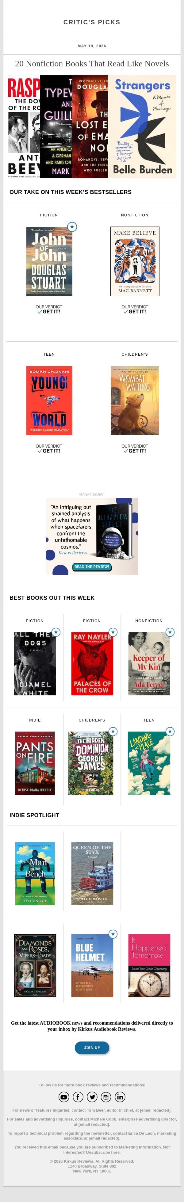 20 Nonfiction Books That Read Like Novels email from Kirkus Reviews screenshot