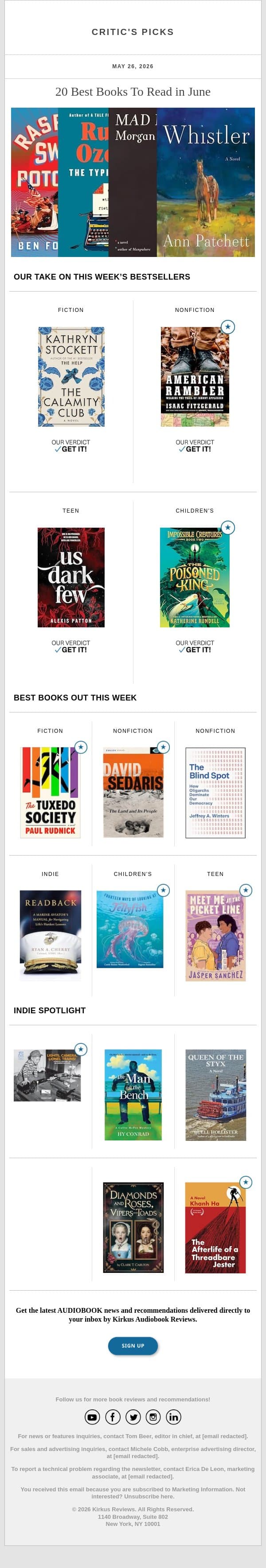 20 Best Books To Read in June email from Kirkus Reviews screenshot