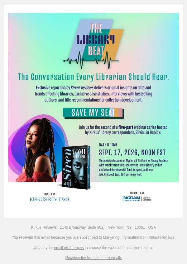 Reserve Your Seat for The Library Beat email from Kirkus Reviews screenshot