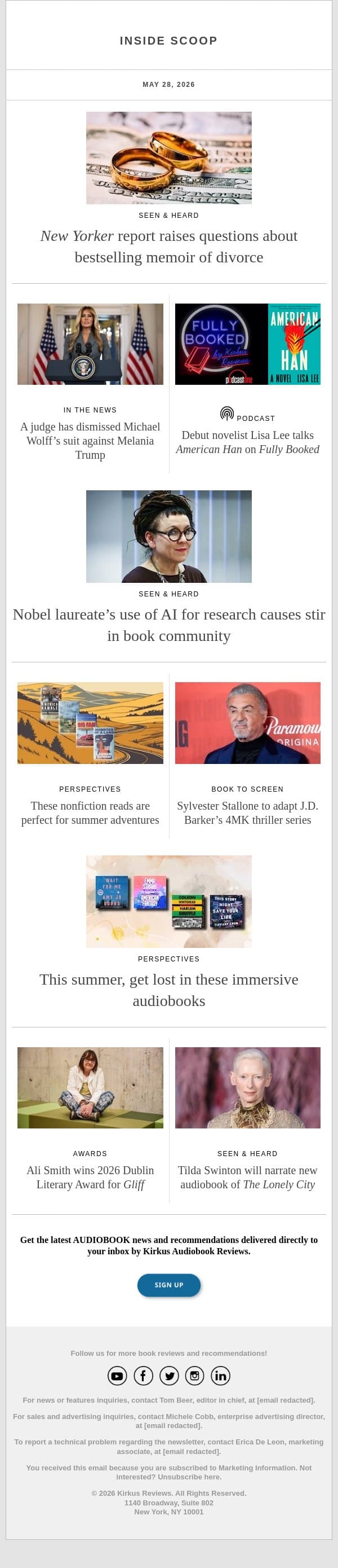 ‘New Yorker’ report raises questions about bestselling memoir of divorce email from Kirkus Reviews screenshot