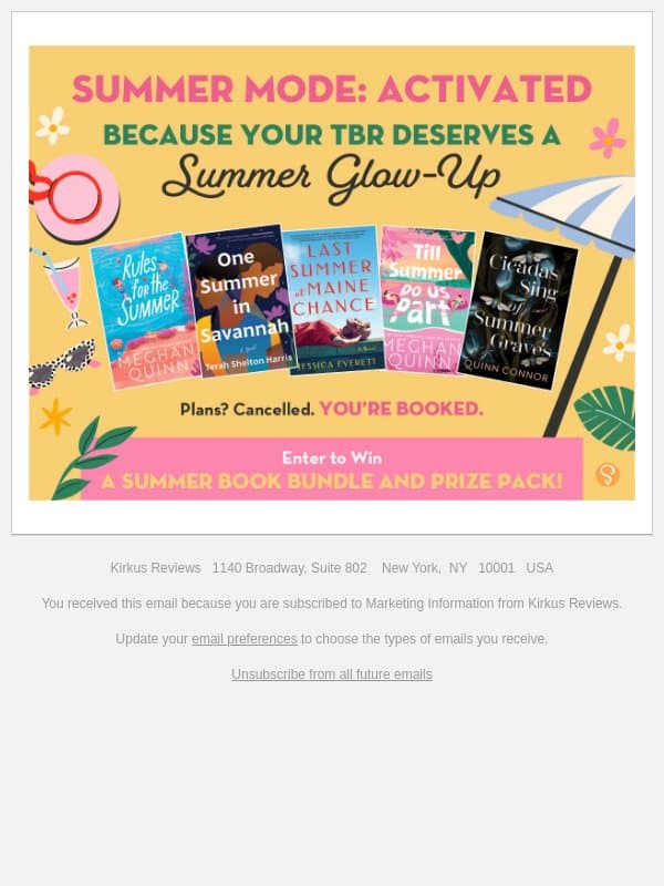 Enter To Win a Summer Book Bundle and Prize Pack email from Kirkus Reviews screenshot