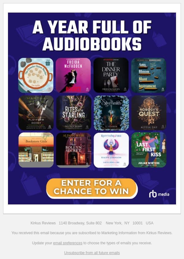 Enter To Win a Year of Audiobooks From RB Media email from Kirkus Reviews screenshot