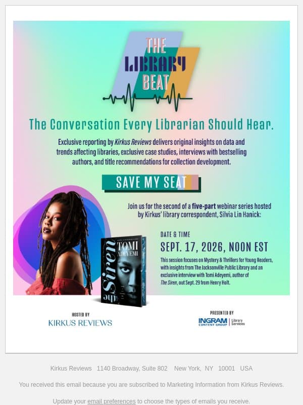 Reserve Your Seat for The Library Beat email from Kirkus Reviews