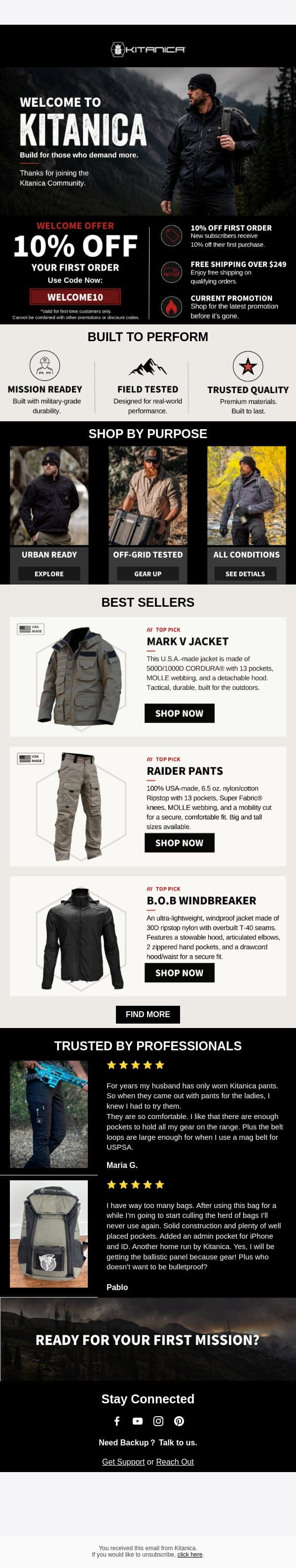 Claim 10% off your next order! email from Kitanica screenshot
