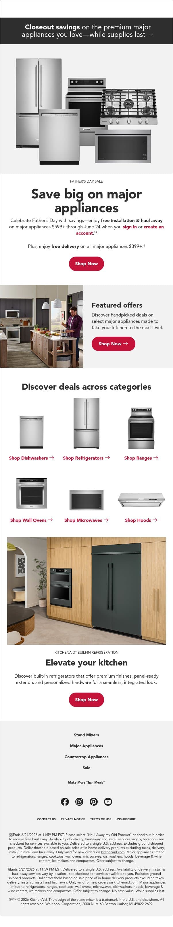 Still time to save on Father’s Day upgrades email from KitchenAid screenshot
