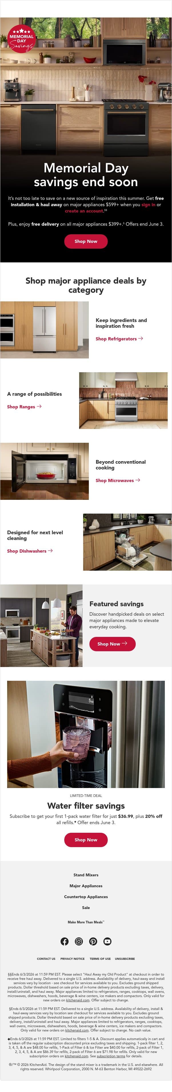 π’ Memorial Day savings end soon! email from KitchenAid screenshot