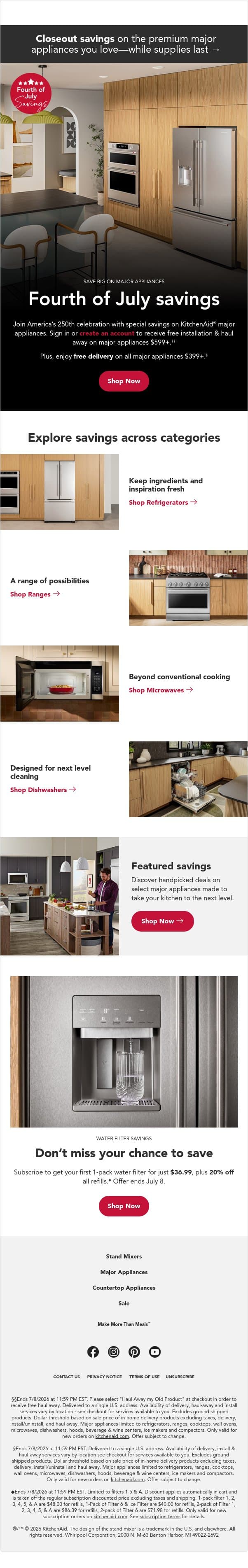 July 4th deals are heating up 🔥 email from KitchenAid screenshot