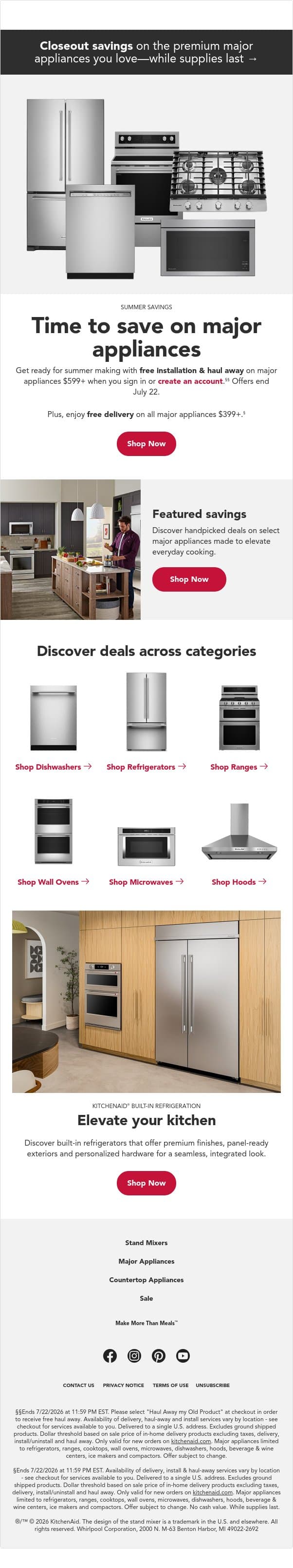 Summer savings are here—upgrade for less email from KitchenAid screenshot